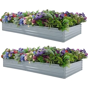 8x4x1ft(2 Pack) Galvanized Raised Garden Bed,Outdoor Planter Box Metal Patio Kit Planting Bed 1