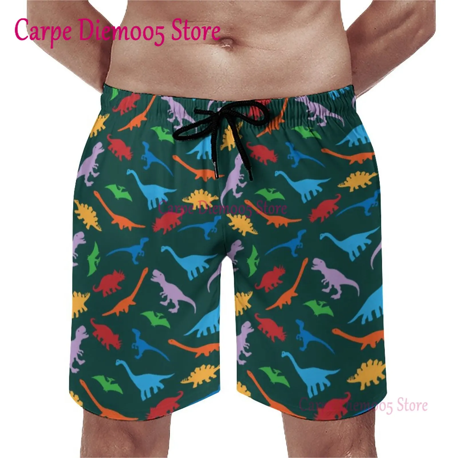 

Animal Silhouette Board Shorts Colorful Dinosaur Print Hot Beach Shorts Elastic Waist Large Size Swimming Trunks Man