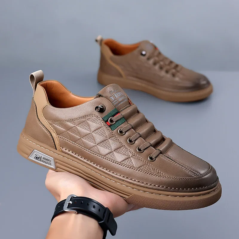 Genuine leather Shoes Designer Sneakers Male Fashion Tennis Rhombic lattice Luxury Brand Skateboard Casual Vulcanize Shoes men’s 5