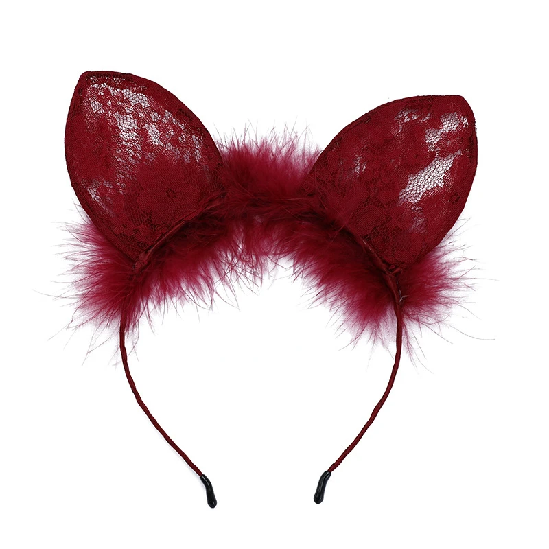 

New Sexy Cosplay Lace Bow Cat Ears Headband Mesh Hollow Bell Rabbit Ear Head Buckle Hair Bands Accessories for Women