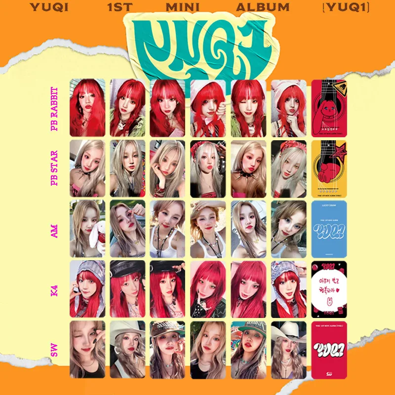 

6Pcs/Set KPOP IDLE YUQI YUQ1 Solo Album New Lomo Cards Kawaii Red Rabbit AM PB K4 Ver Two Sides Photocards Postcards Fans Gifts