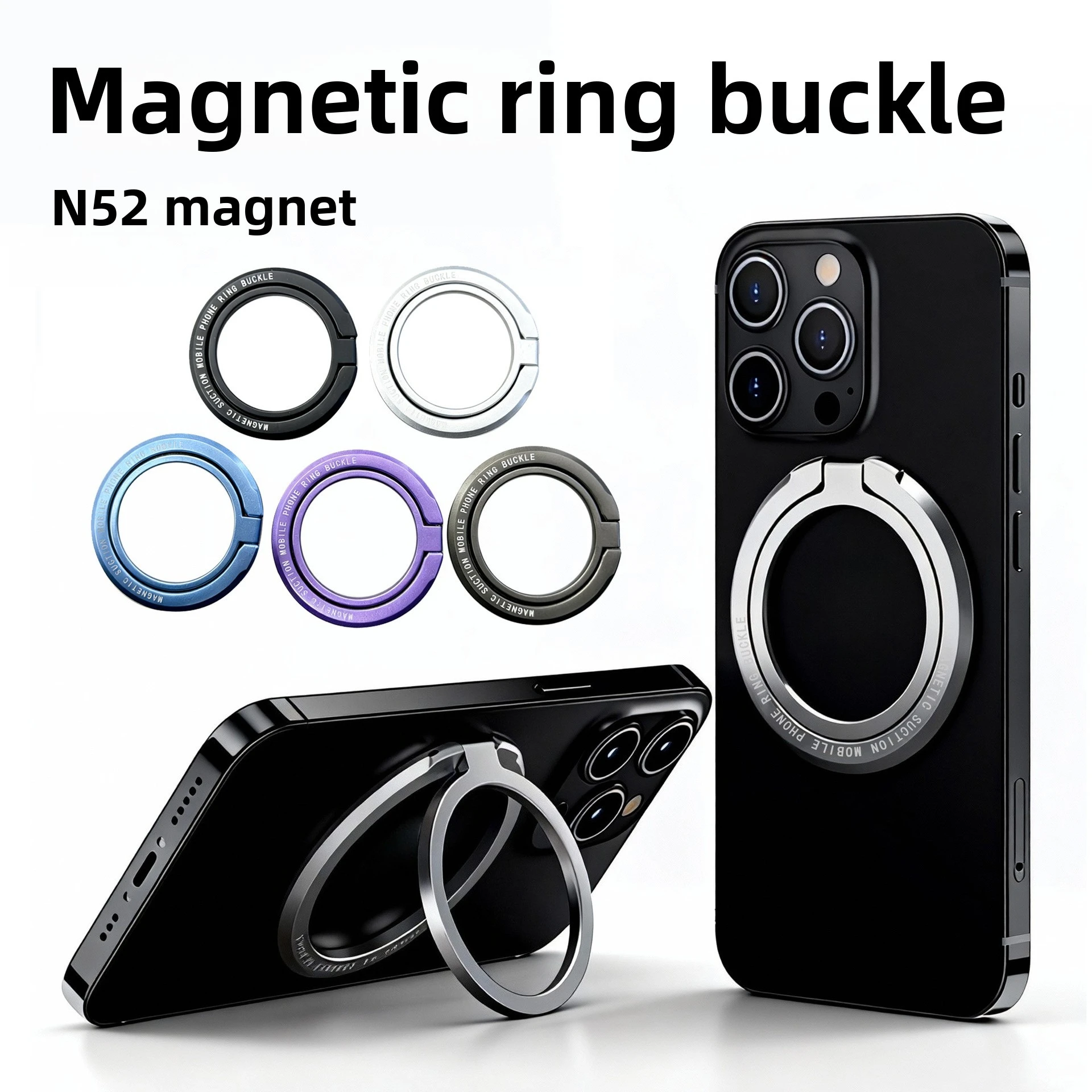 Magnetic Ring Phone Holder with Foldable Grip Stand and Portable Support