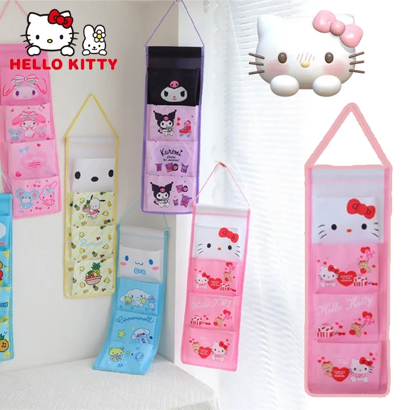 Hello Kitty Hanging Storage Bag 4 Pockets High Capacity Cute Multilayer