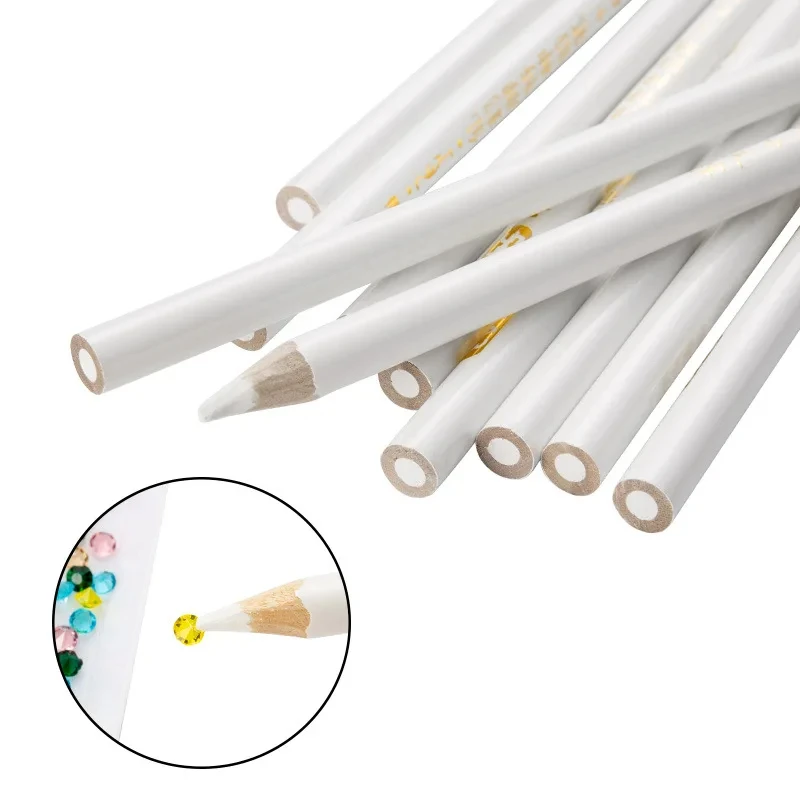10/5pcs White Pick Up Rhinestone Nail Dotting Pencil Beads Stones Gems Picker White Wax Pen Nail Strass Decoration Picking Tools 2