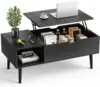 Wood Lift Top Coffee Table with Hidden Compartment and Large Storage Shelf, Café Tables 1