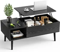 Wood Lift Top Coffee Table with Hidden Compartment and Large Storage Shelf, Café Tables 1