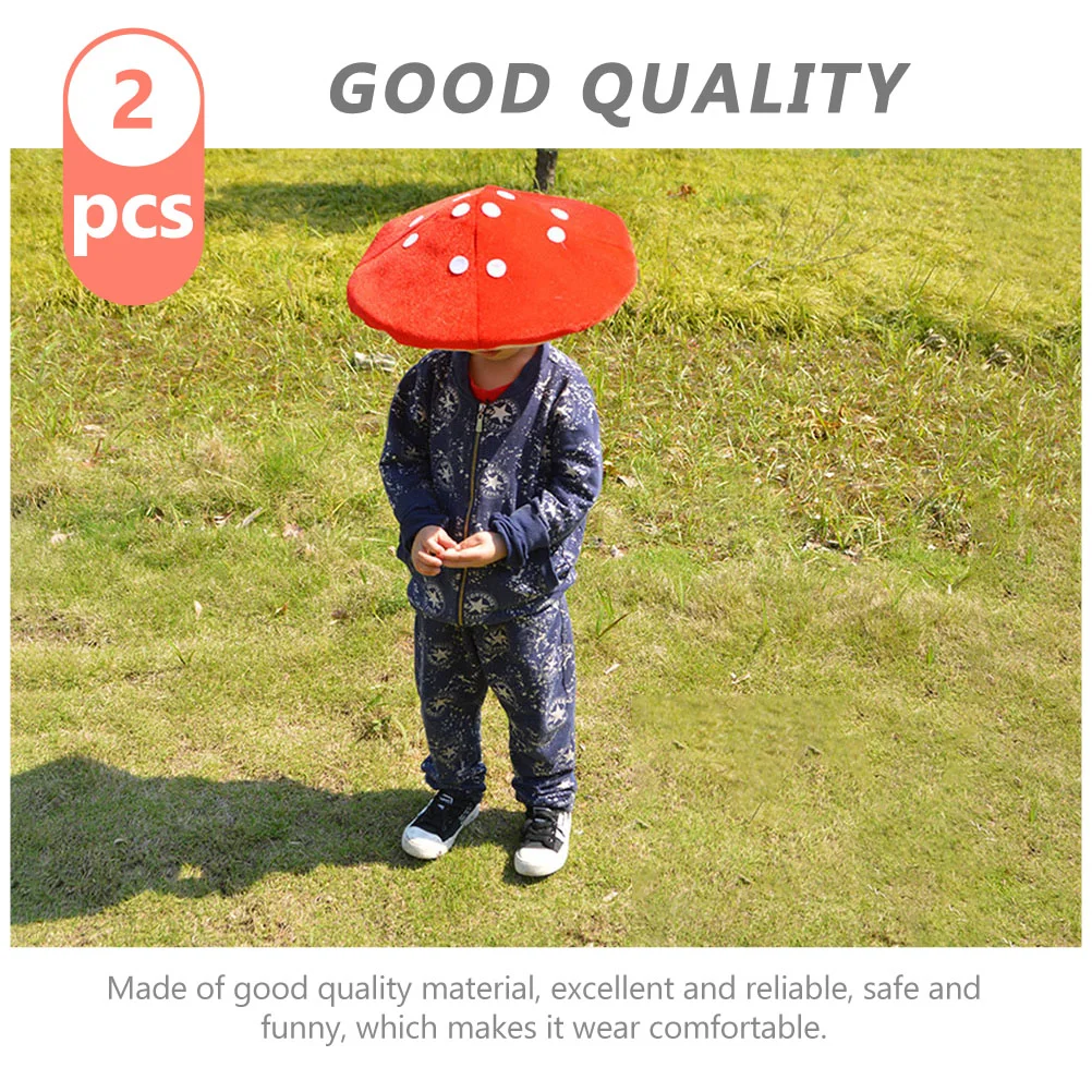 2pcs Decor Mushroom Hats Cartoon Party Costume Hat Kids Mushroom Hat for Party mushroom shaped hats funny red mushroom hats