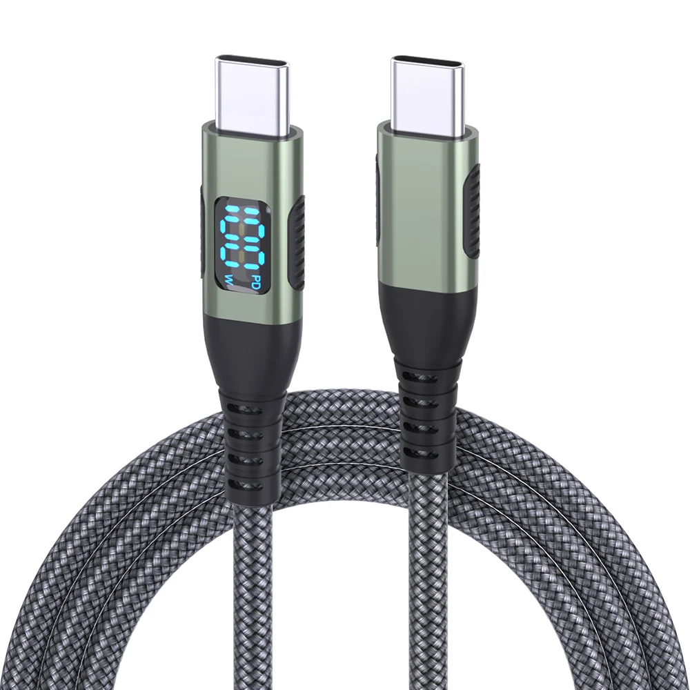 High-Power USB-C to USB-C Cable with Digital Display – Fast Charging Nylon Braided Data Cable