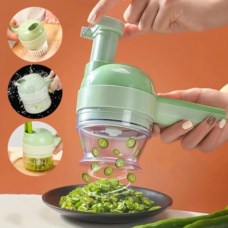 

4In1 Multifunctional Electric Vegetable Cutter Slicer 200ML Garlic Mud Masher Garlic Chopper Cutting Pressing Mixer Food Slice