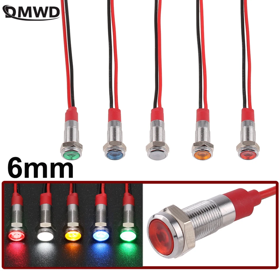 1 Pz 6mm 6V 12V 24V 220v Testa Piatta LED Indicatore Luminoso In Metallo 6mm Lam - Foto 7