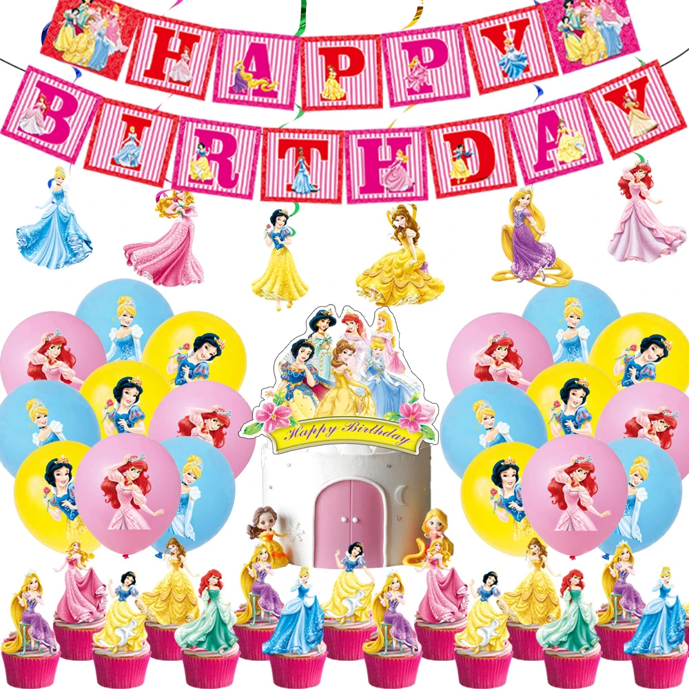 Disney suministros para fiesta temática de princesas, de decoración para Tartas, de cumpleaños, Pancarta en espiral, Blancanieves, sirena, princesa Jasmine, | - AliExpress