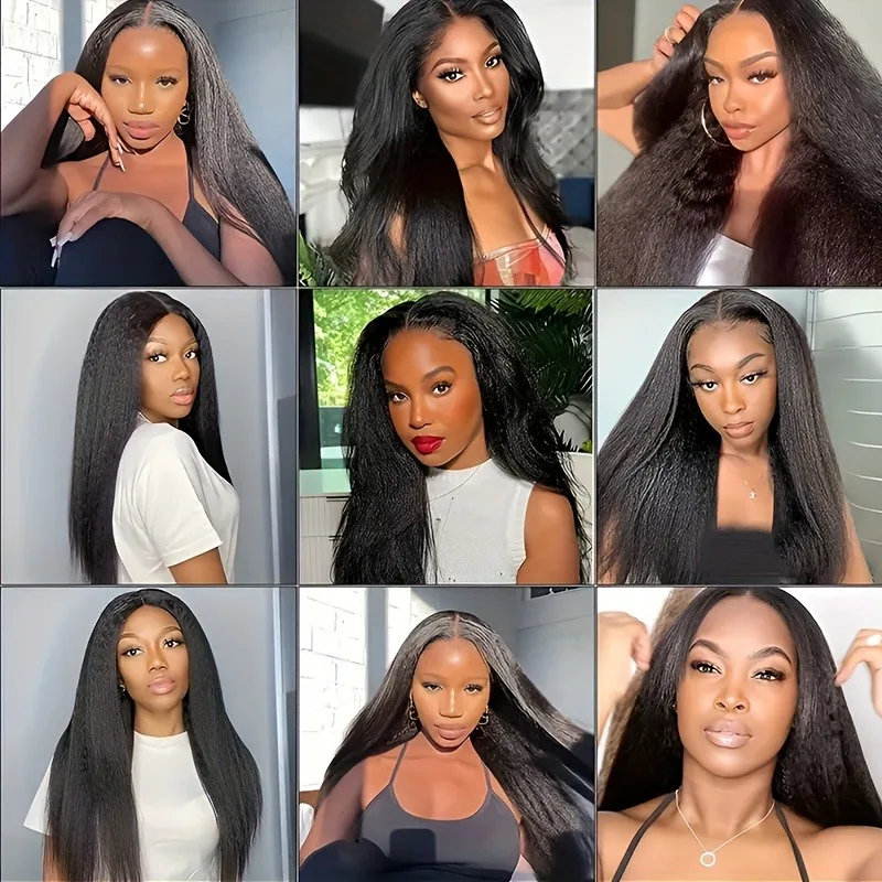 Kinky Straight Human Hair Wigs 13x4 Glueless Lace Front Human Hair Wigs on Clearance Sale Yaki Straight 5x5 HD Lace Closure Wig 6