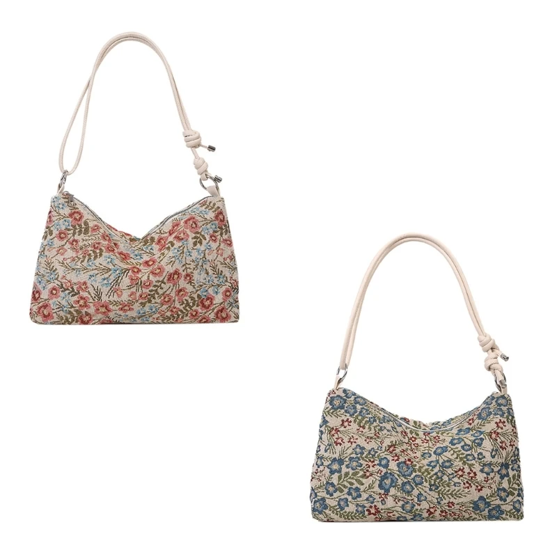 

Women Large Capacity Underarm Bag Crossbody Bag Vintage Ethnic Flower Zippered Shoulder Handbag for Travel Casual