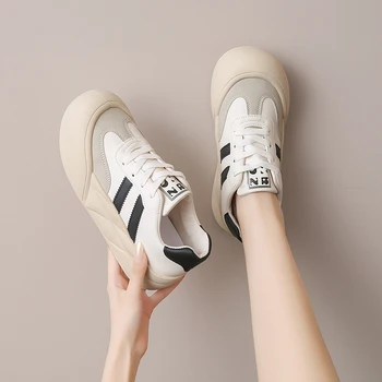 أحذية رياضية غير رسمية بنعل سميك ، أحذية بيضاء عالية ، أحذية رياضية برباط بمقدمة مستديرة ، مريحة وعصرية ، جديدة ، خريفية 4