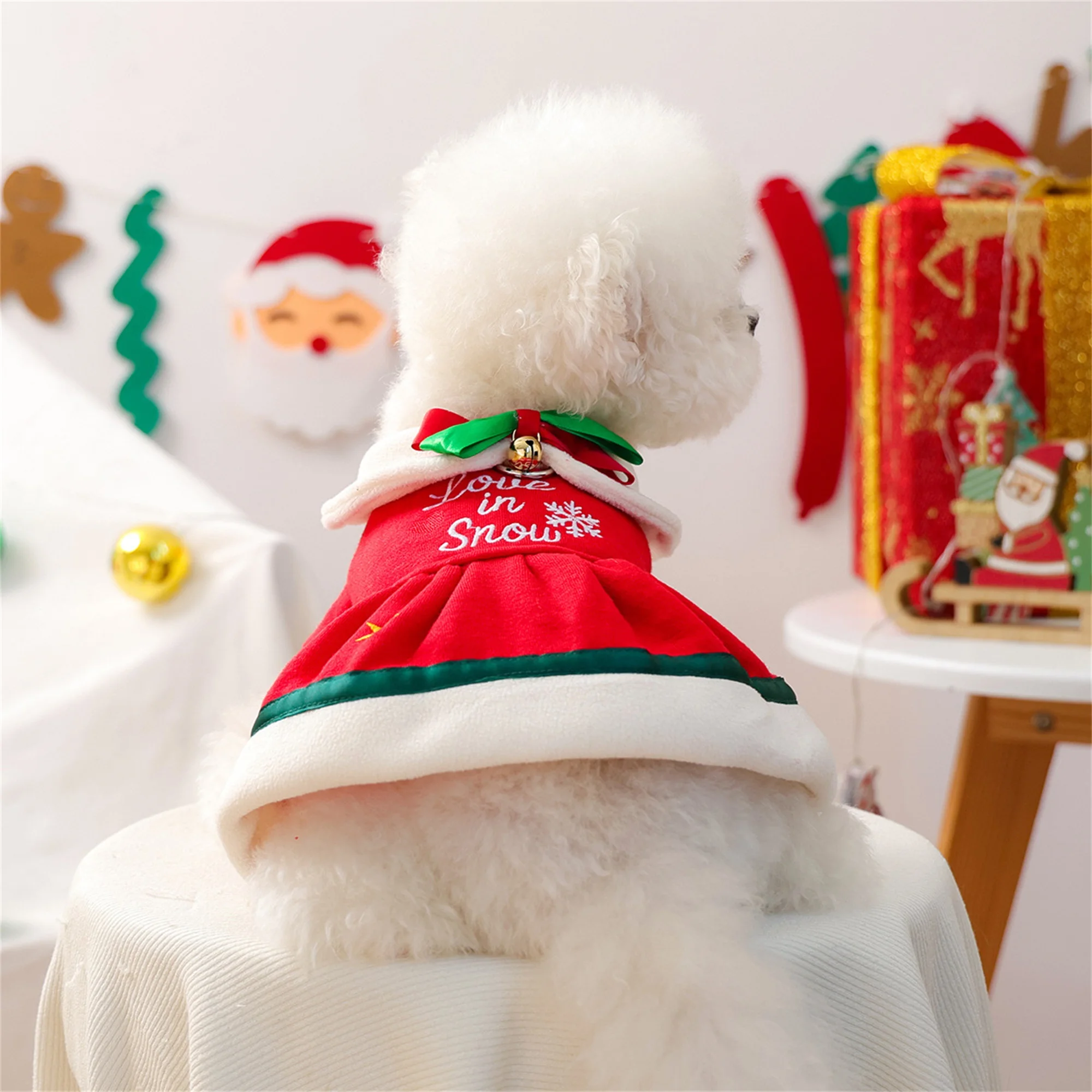 Christmas Dog Dress with Jingle Bell Collar and Festive Bow Tie Adorable Button-Up Pet Outfit for Holiday Celebrations and