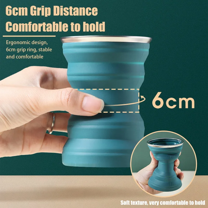 Heat Resistant Foldable Mug with Lid Collapsible Travel Drinking Cups Camping Portable Silicone Folding Water Cup