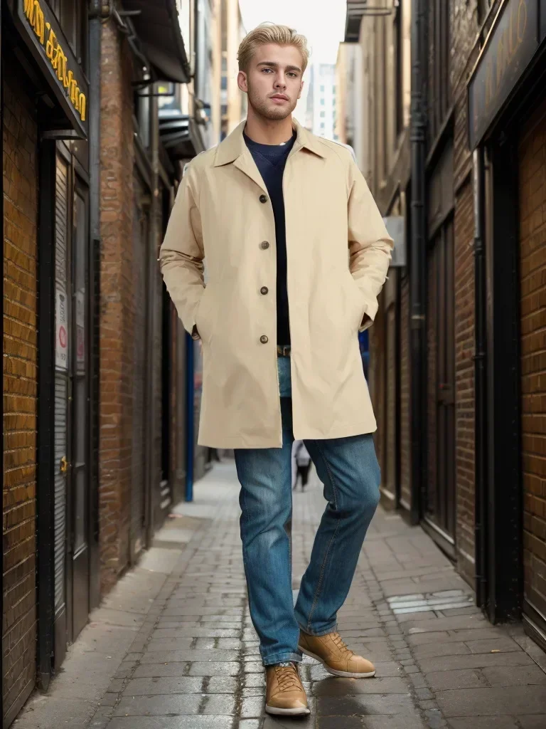 European and American Men's New Solid Color Lapel Slim Fit Single-breasted Casual Windbreaker Coat for Spring and Autumn