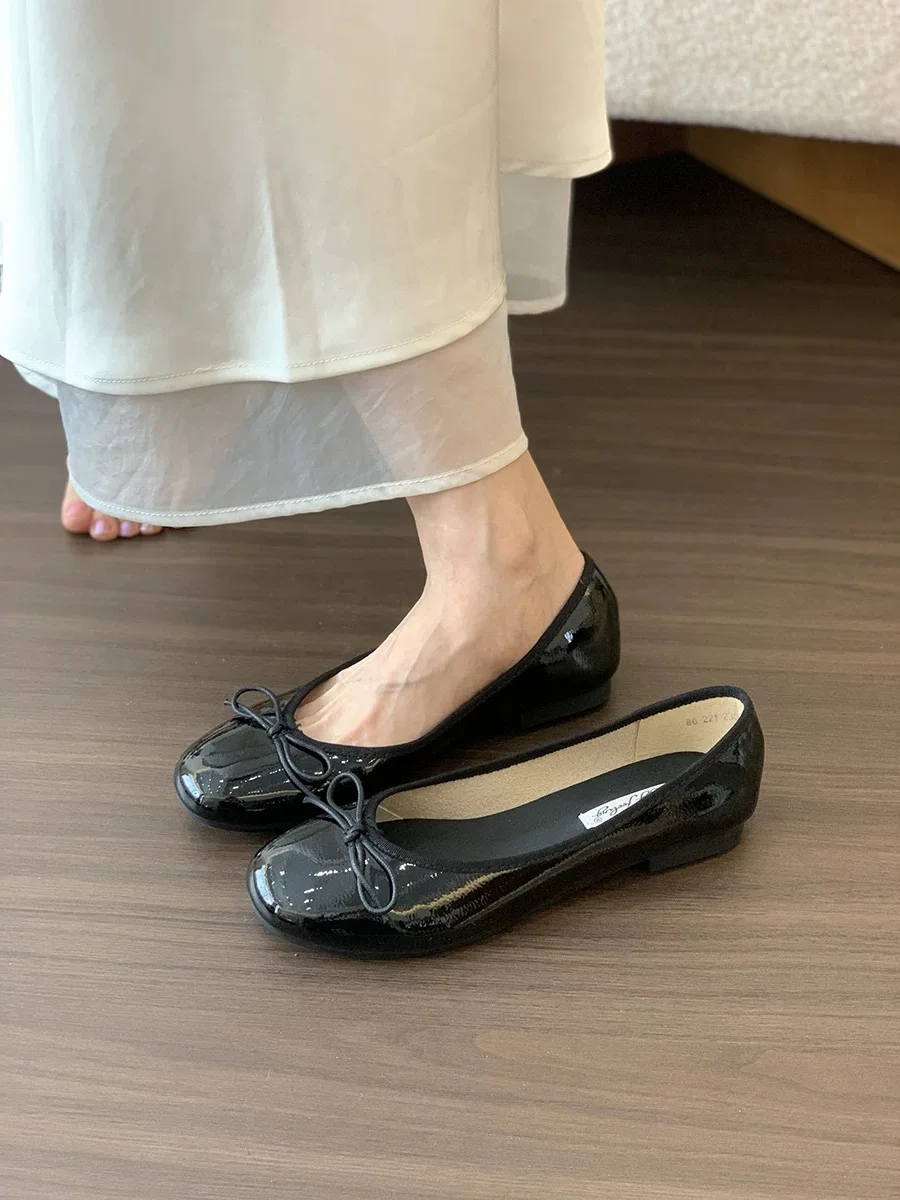 أحذية نسائية مسطحة بفيونكة عصرية للربيع والخريف طر...