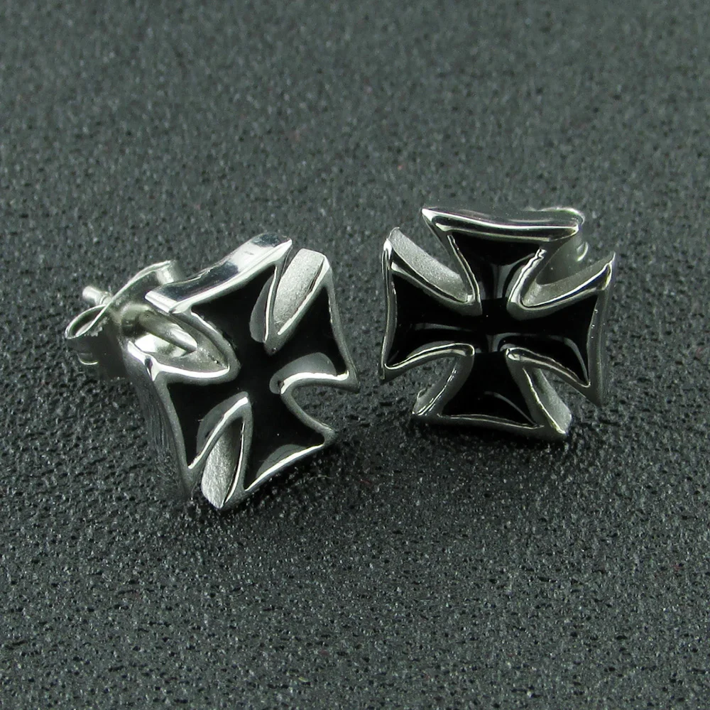 Silver Color Knight Templar Black Cross Earrings Punk Crusaders Band Stud Earring For Women's Fashion Gift Jewelry 4
