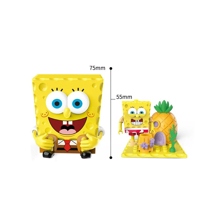 SpongeBob SquarePants Building blocks Lego Compatible Pie Big Star Crab Boss Pineapple House Model Character Children's Gift Toy