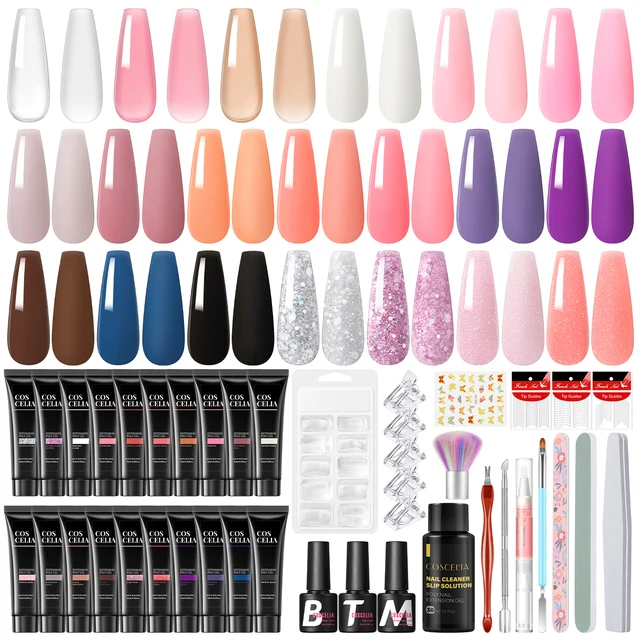 Coscelia 20pcs 10ml Poly Extension Gel Set mit 30ml Slip Solution mattem Dec klack und Basis lack Nagel werkzeugen