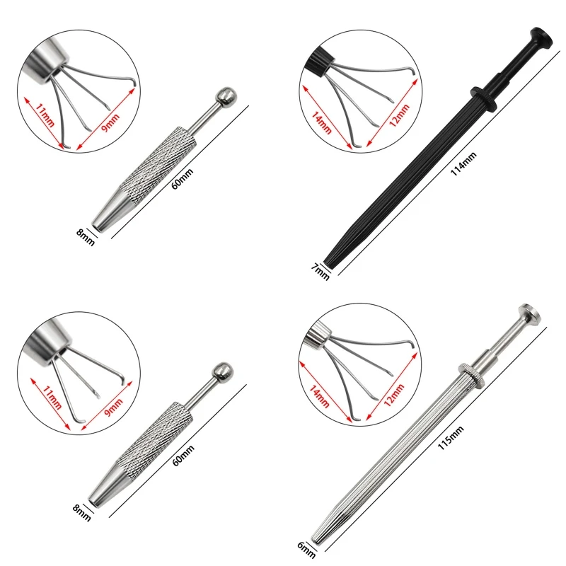 Piercing Ball Grabber Tool Pick Up Tool with 4 Prongs Holder Diamond Claw Tweezers for Small Parts Pickup IC Chips Gems