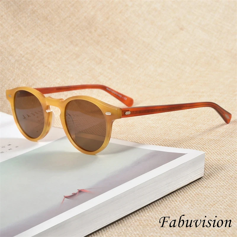 OV5186 Women Female Sunglasses Men 2024 Polarized Round Circular Style Retro Vingtage Acetate Gregory Peck Sunglasses Shades
