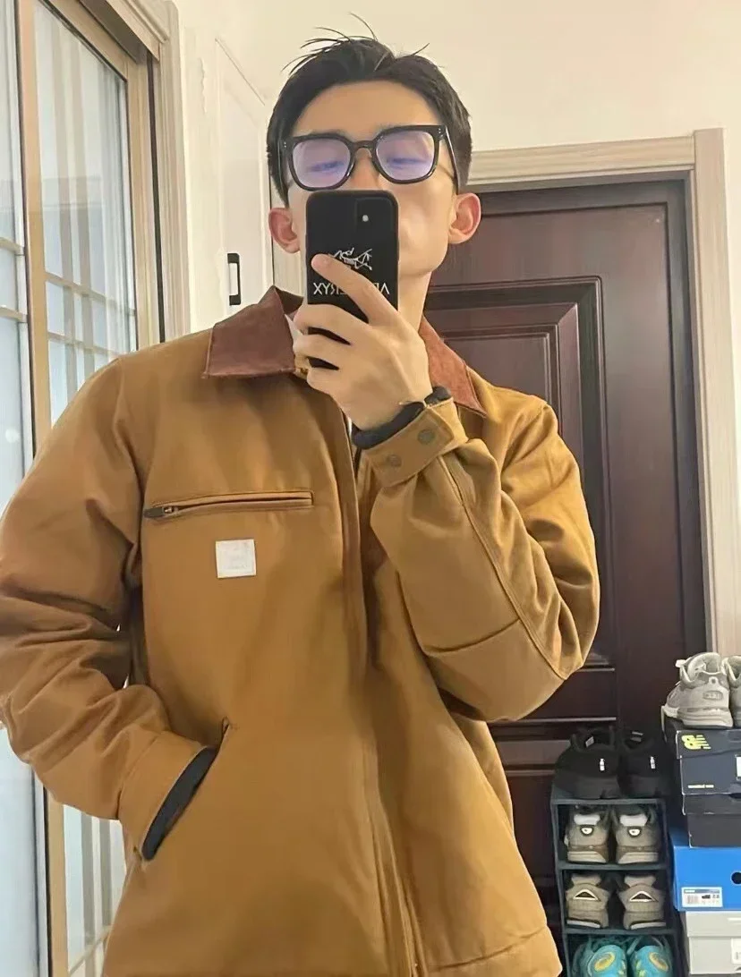 

2023 Autumn And Winter Lapel work attire canvas zipper casual and loose fitting mens jacket COTTON japanese streetwear