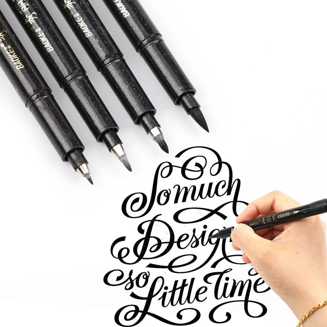 Calligraphy Pen Soft Hand Lettering Fineliner Brush Pen Black Red Ink