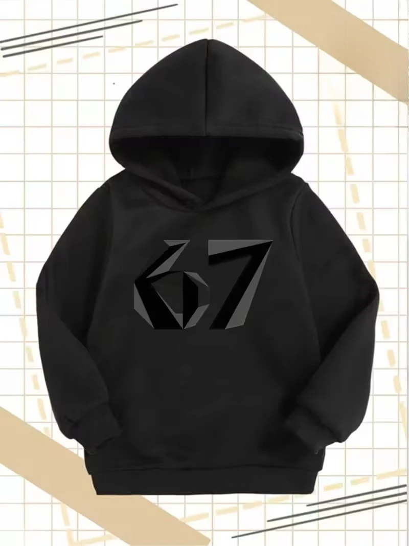 가을 디지털 67 식스 세븐 프린트 아동용 후드티 키즈 패션 플리스 후드 스웨트셔츠 소년 캐주얼 패션 스포츠 풀오버