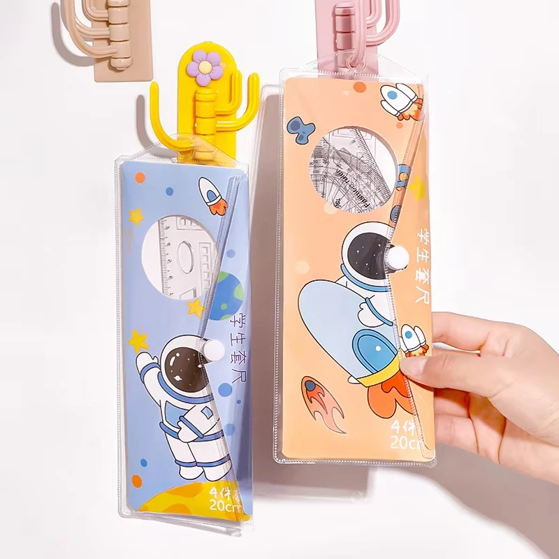 4 개/갑 스페이스 시리즈 플라스틱 삼각형 원형 자 다기능 DIY 드로잉 도구 학생 자용품 학교 사무용품