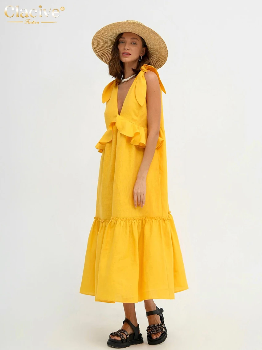 knee length dresses for ladies Linen Maxi Dress with Adjustable Straps
