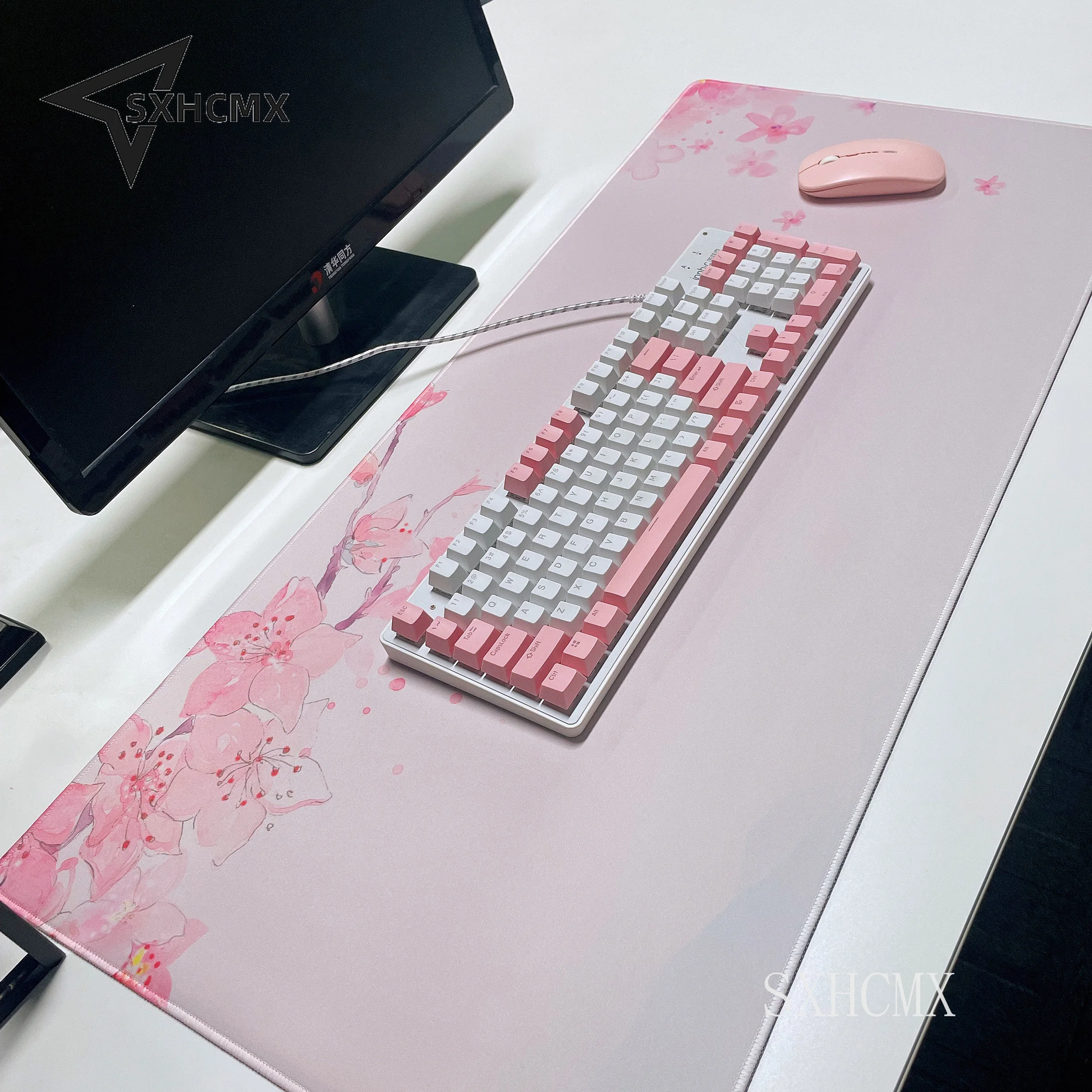 Mouse Pad de Borracha Natural Grande para Senhoras Flores de Cerejeira Rosa Velocidade Locking Edge Jogo à Prova Dágua Mesa Mousepad Tapete de Teclado para Senhoras - Imagem 4