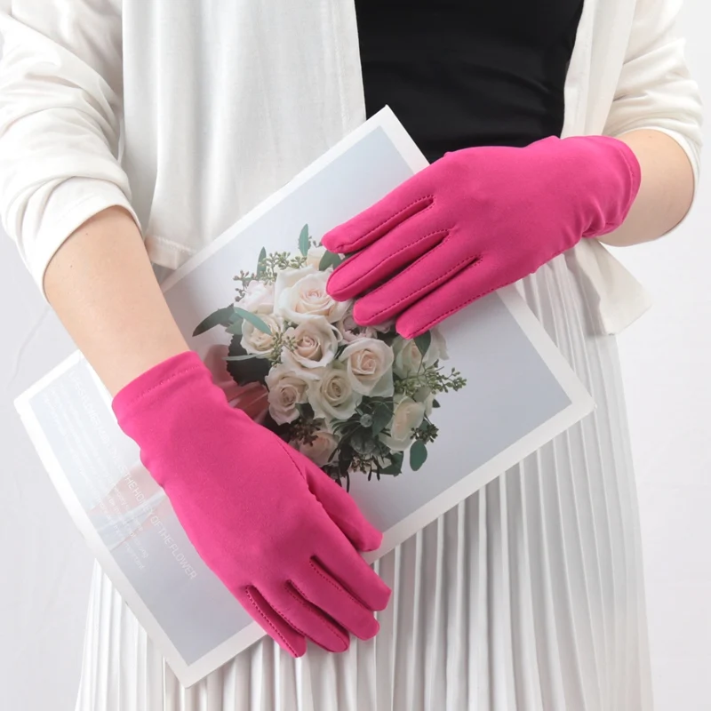 New Solid Fashion Women's Gloves Manner Ceremonial White Elastic Sunscreen Mittens Female UV-Proof Sun Protection Driving Gloves