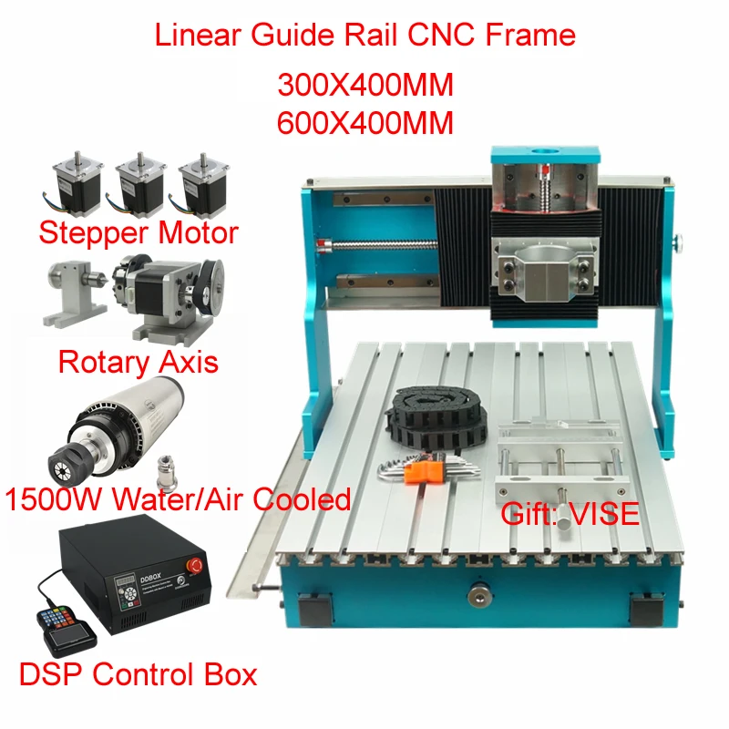 

Mini DIY CNC Frame 6040 Linear Guideway Rail CNC Engraving Machine 3040 Wood Router Lathe Kit with DSP Control Box 1500W Spindle
