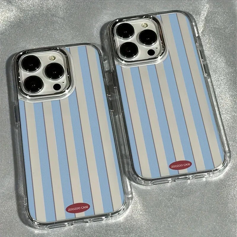 Blue Striped Shockproof Transparent TPU Phone Case