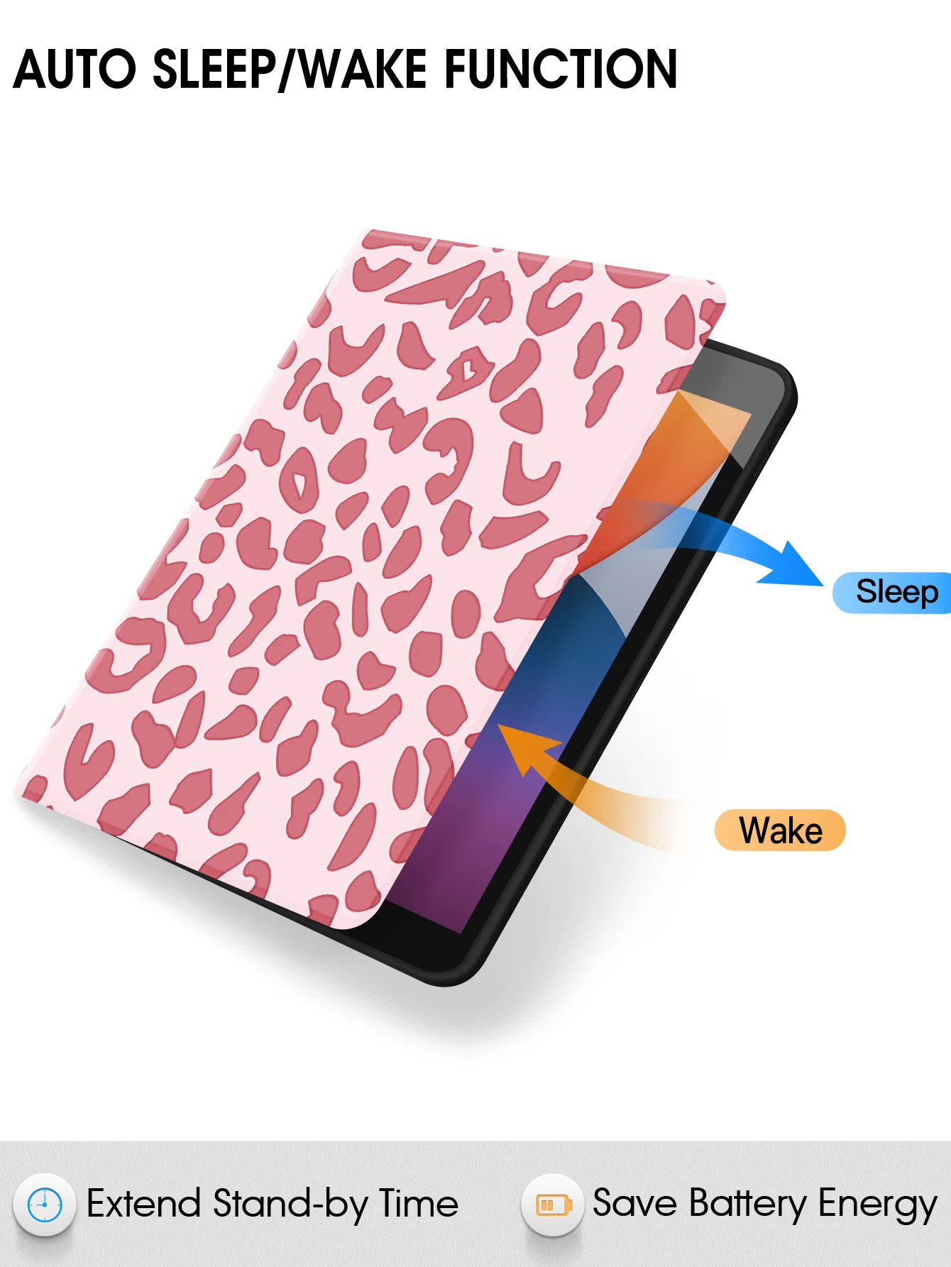 Pink Leopard iPad Case with Auto Wake/Sleep Feature
