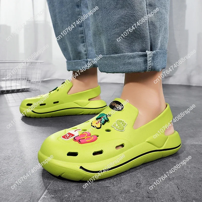 Hot Summer Woman Slip On Sandals Comfort Nursing Shoes Flat Slippers Couple Women Garden Shoes Green Cartoon Clogs Sandals