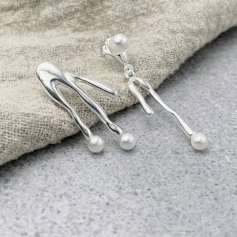

925 Sterling Silver Fashion Irregular Water Shape Drop Earrings for Women Girls Trendy Jewelry Prevent Allergy Party Accessories