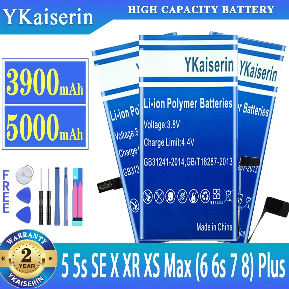 Batteria Ykaiserin Per Iphone 5 5S Se X Xr Xs Max (6 6S 7 8) Plus 6Plus 6Splus 7Plus 8Plus Xsmax Batteria + Numero Di Tracciamento