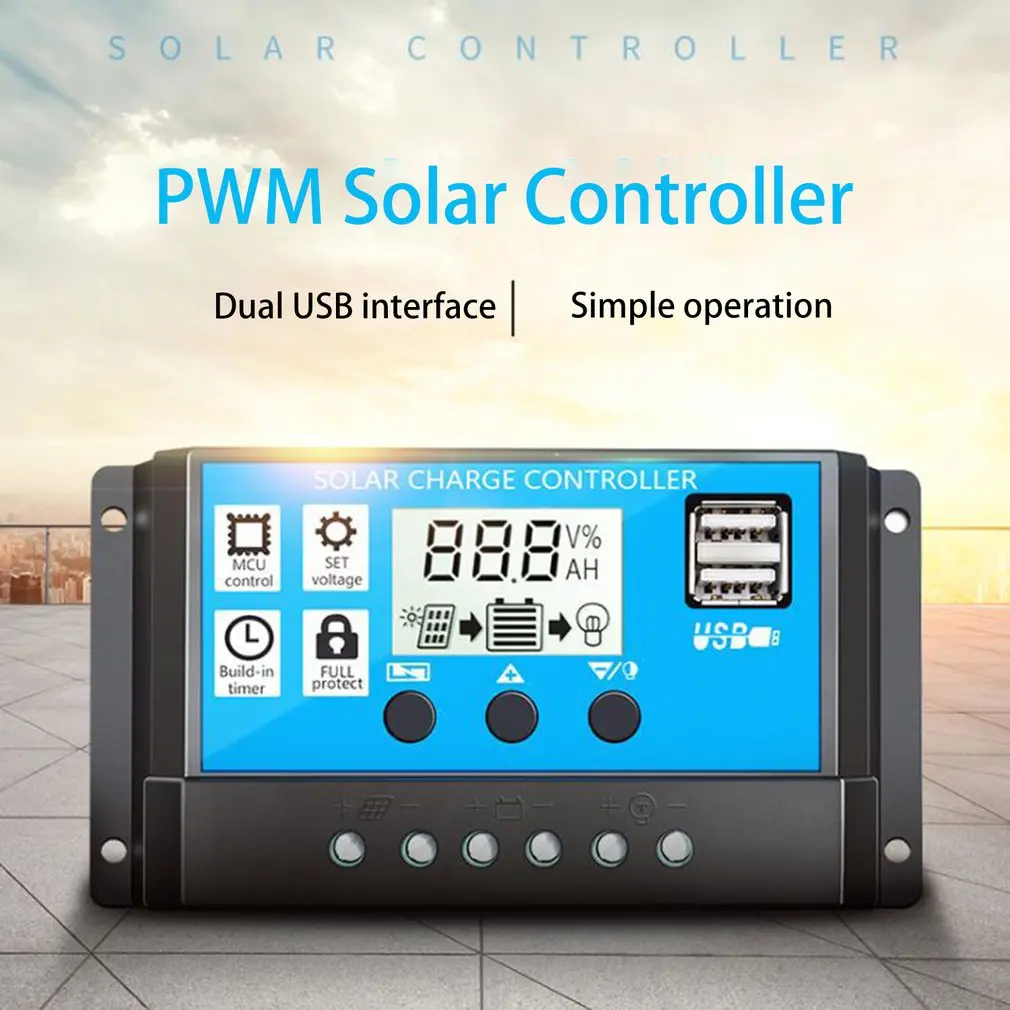 Intelligent Solar Charge Controller PWM Controller Regulator With Dual USB LCD Display Solar Panel Battery Controller