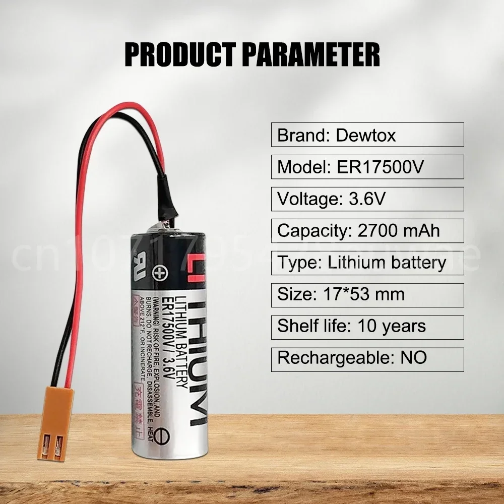 20PCS 100% Original 3.6V 2700mAh ER17500V ER17/50 CS1W-BAT01 PLC Lithium Battery With Brown Plugs Connectors 5