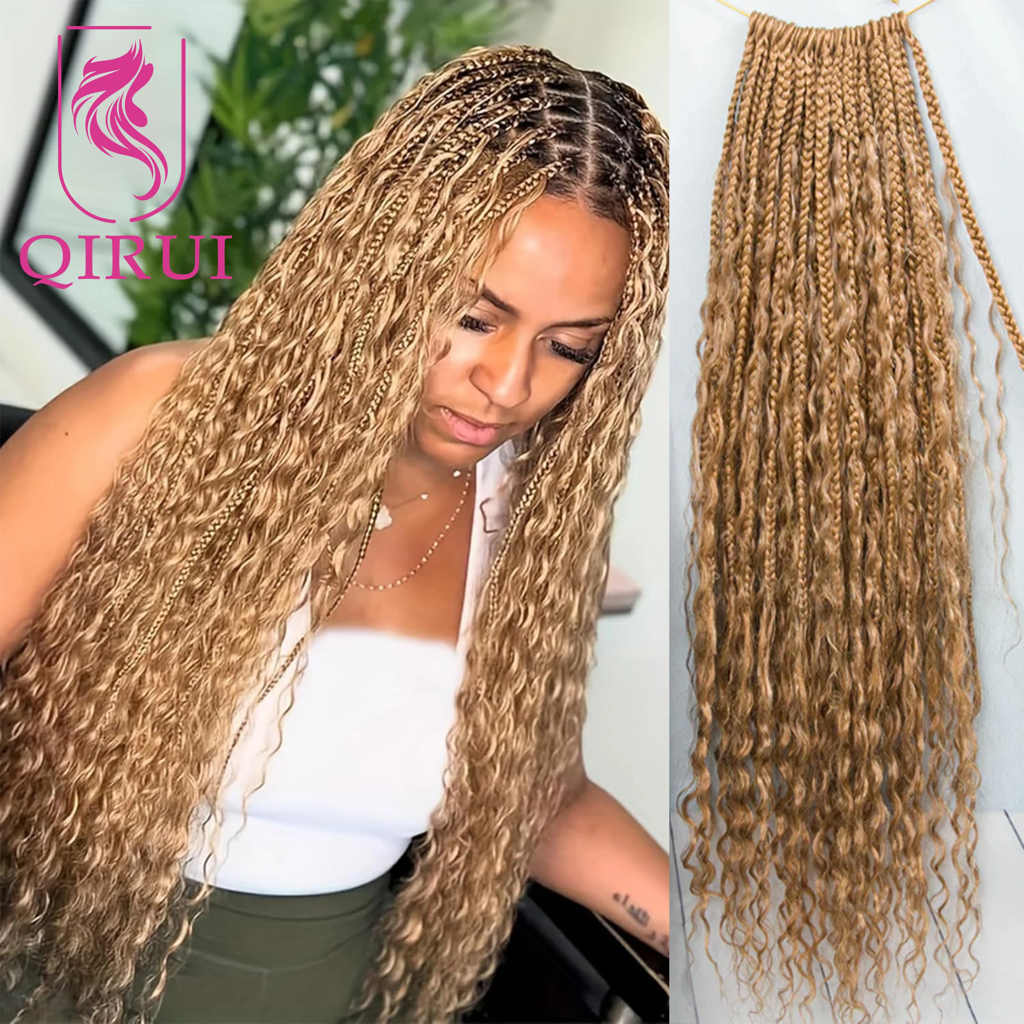 Boho Box Braids Crochet Human Hair With Curly Ends Color 27 /30 24inch Pre Looped Crochet Braids With Human Hair Curls