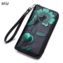 

Women's wallet made of genuine leather RFID 3D Floral purse women long wallets zipper clutch money bag phone card holder 2022