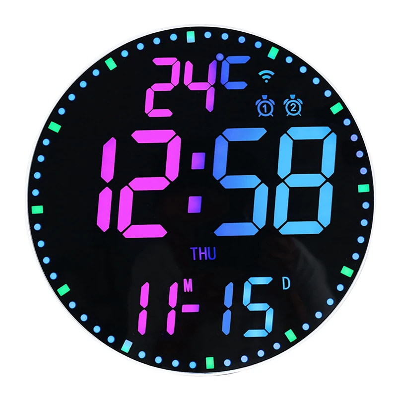 Digital Wall Clock RGB LED Digital Wall Clocks Intelligent Wifi App Control Temperature Date Week Display Multi-functional Electronic Alarm Clock