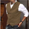 Men's Casual Classic Suit Vest V Neck Herringbone Tweed Slim Fit Business Waistcoat For Wedding 6