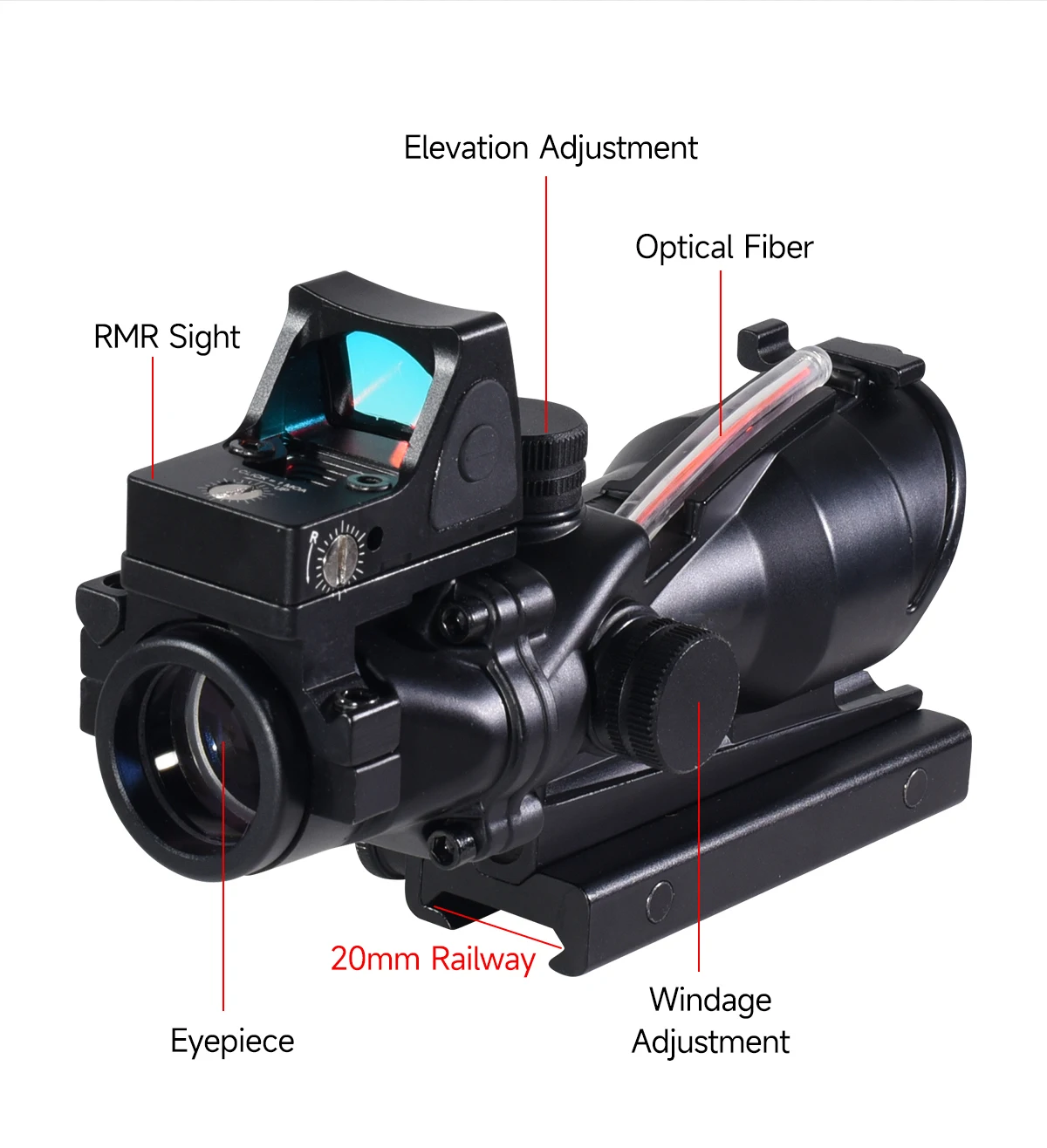 Description Picture 6 of item4X32 Red Dot Real Fiber Optics Sight with Red Green Dot Illuminated RifleScope Etched Reticle Reflex Hunting Scope