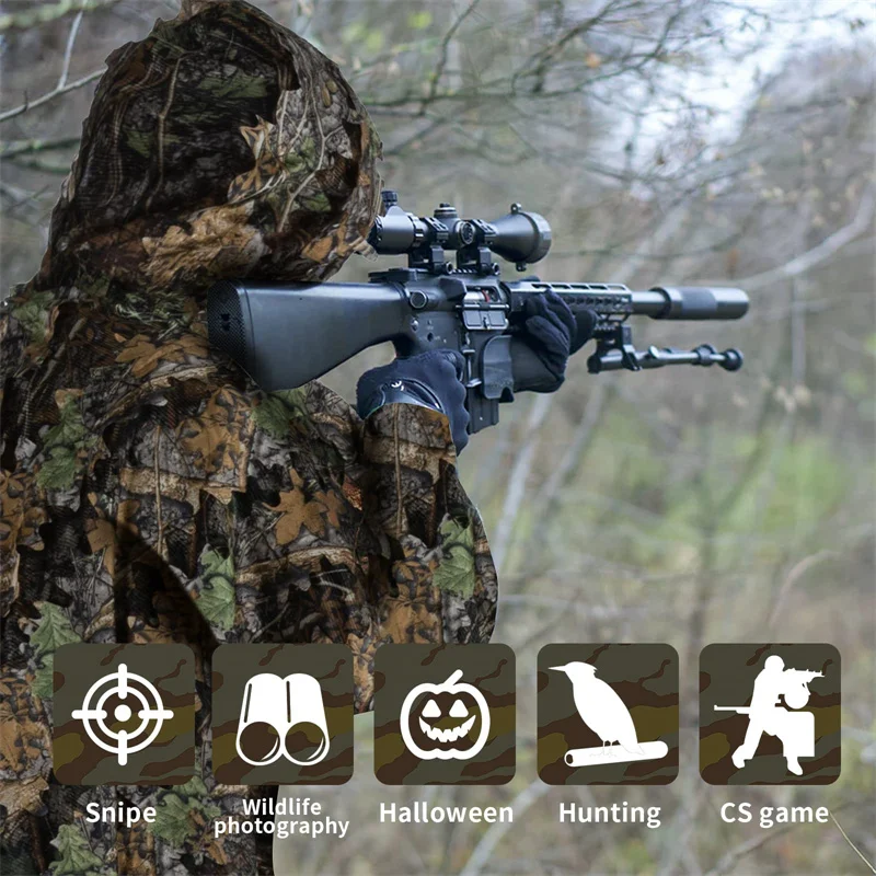 ghillie suit 3D Leaves Camouflage Tactical Gear Poncho Cloak Ghillie Suits for Hunting
