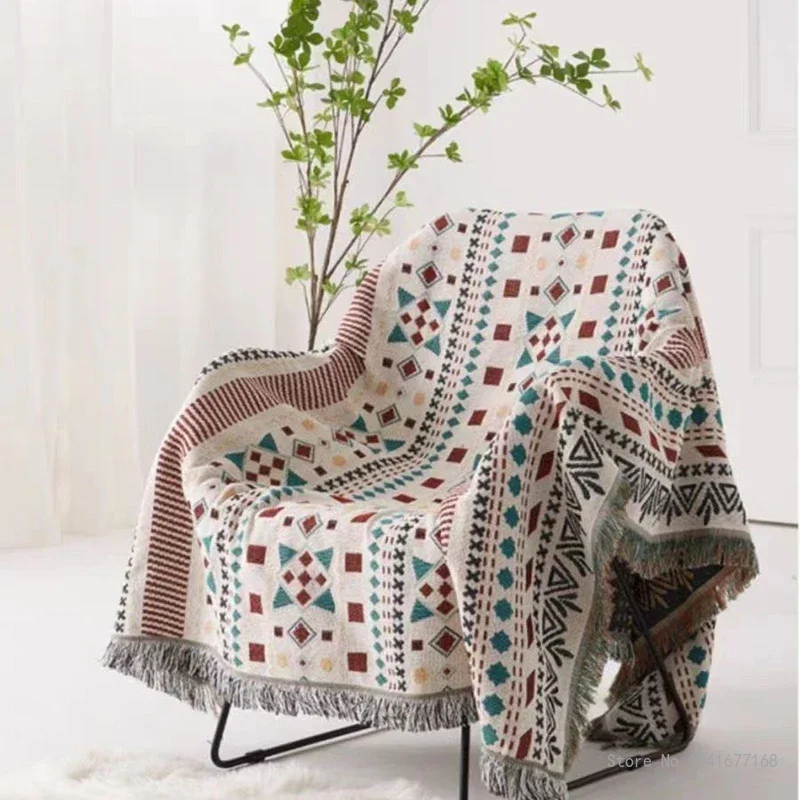 Nordic Portable Nordic Sofa Cover, Simple Towel, Jacquard Thread Blanket, Travel Blanket, Bed, Living Room, Picnic Blanket, 1Pc