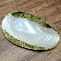 Natural Shell Tray With Golden Metal Edge Mother of Pearl Restaurant Serving Plate Dish Bowl Jewelry Holder Photography Props 1